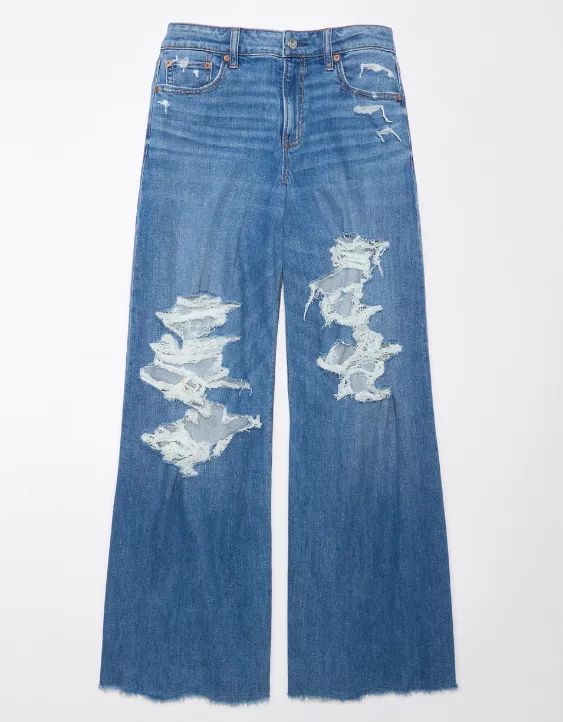 AE Dreamy Drape Ultra Wide-Leg Super High-Waisted Ripped Jean | American Eagle Outfitters (US & CA)