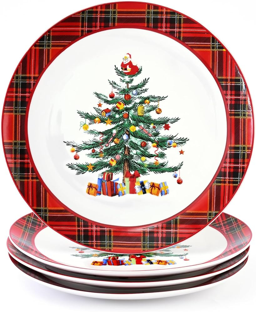 Homlouue Ceramic Christmas Tree Dinner Plates, Christmas Plates Set of 4, Ceramic Christmas Plate... | Amazon (US)