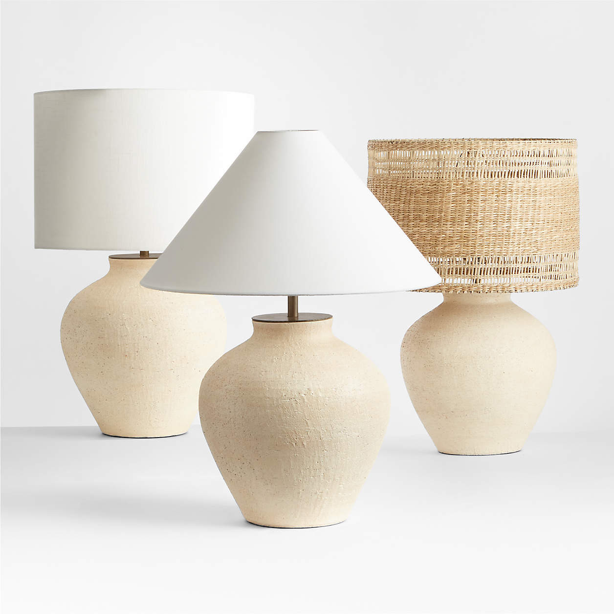 Corfu Cream Table Lamp with Linen Drum Shade Bedroom Lighting + Reviews | Crate & Barrel | Crate & Barrel
