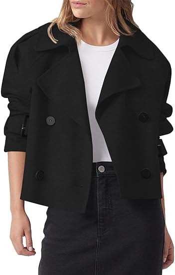 Cicy Bell Womens Cropped Trench Coat Double Breasted Notched Lapel Pea Coats Wool Blend Jacket Ou... | Amazon (US)
