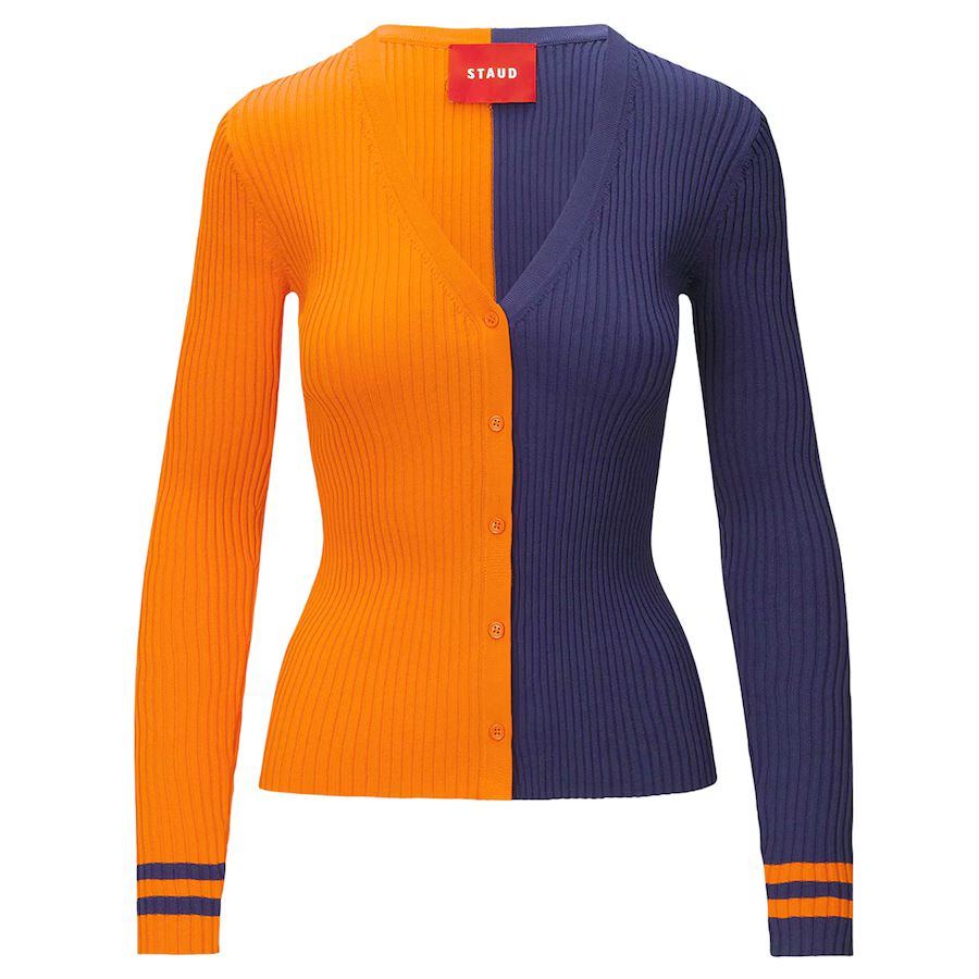 Women's Denver Broncos STAUD Orange/Navy Cargo Sweater | NFL Shop