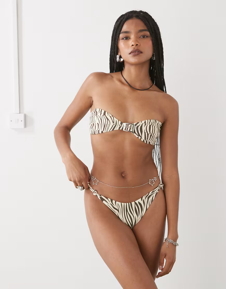 Lioness claudia buckle detail bandeau bikini top in zebra - part of a set-Multi | ASOS (Global)