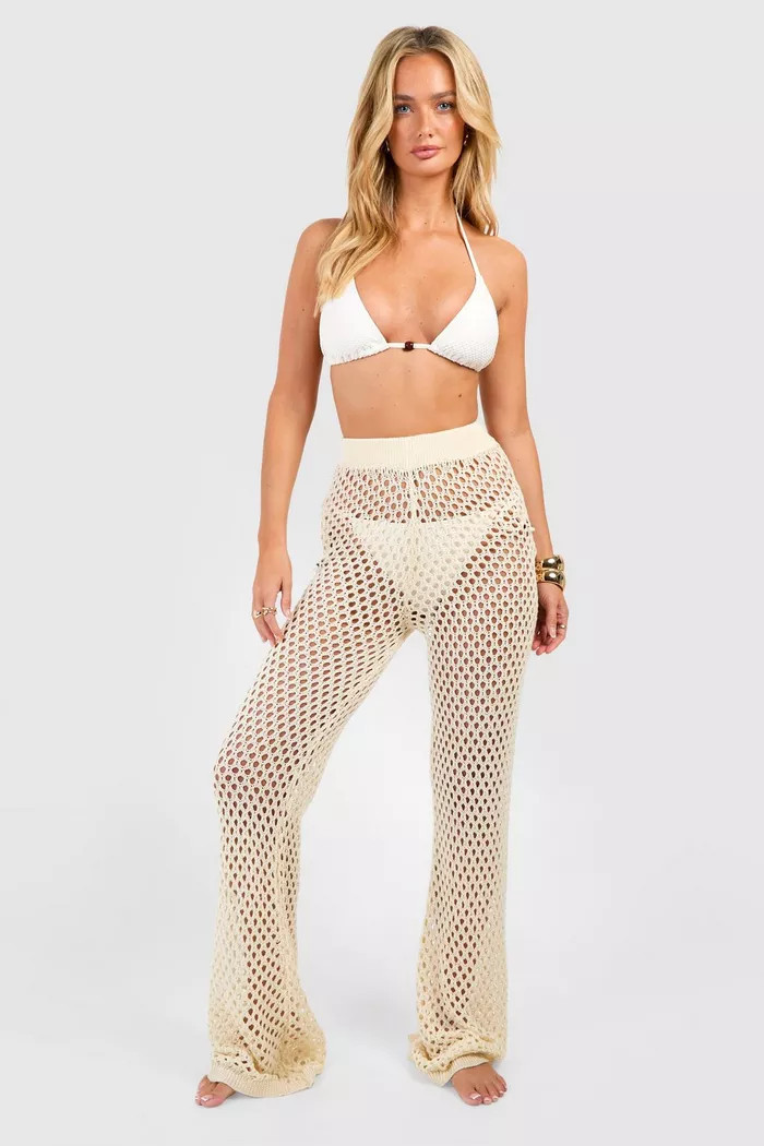 Crochet High Waisted Beach Trousers | Boohoo.com (UK & IE)