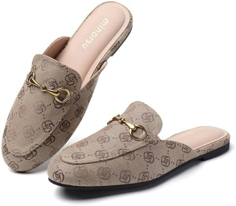 Minorsu Women's Black Animal Print Buckle Mules - Memory Foam Insole - Low Heel - Casual Mule Sho... | Amazon (US)