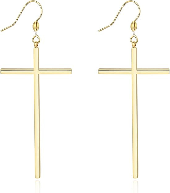 Jeka Hypoallergenic Stainless Steel Cross Earrings Long Dangle Minimalist Jewelry for Women Girls... | Amazon (US)