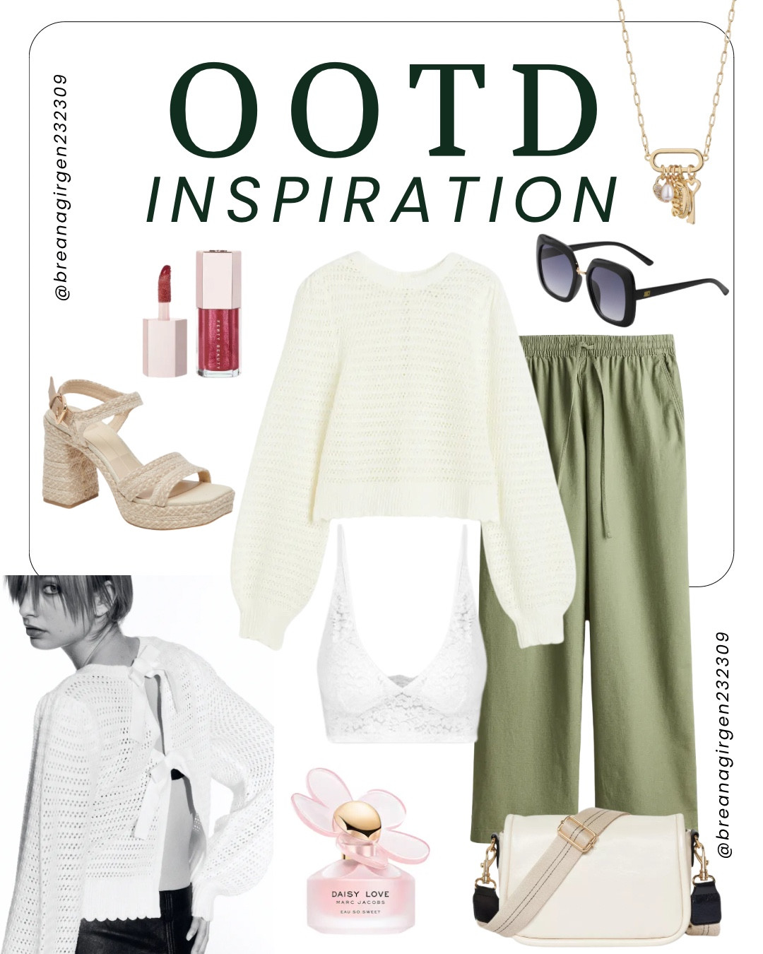 🌸 Spring Style Outfit Inspo 🌸

Looking for the perfect spring transition outfit? Then, you'll want this look! Transition effortlessly into spring with this chic outfit idea! Pair olive green linen pants with a delicate lace bralette peeking out from under a crochet sweater featuring open back tie details. Complete the look with raffia braided chunky sandals, gold jewelry, and a stylish crossbody bag. Perfect for date night or a day out with friends! 👯‍♀️

Sizing details:
Sweater XS
Trousers XS 
Bralette S
Sandals 7.5

#LTKstyletip #LTKfindsunder50 #LTKfindsunder100