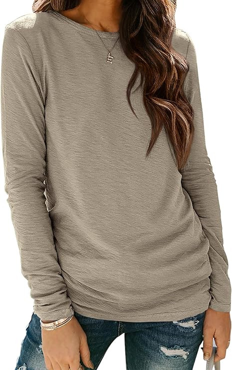 ATHMILE Womens Long Sleeve Shirts Basic Tee Fall Trendy Spring Top Business Casual Beach Vacation... | Amazon (US)