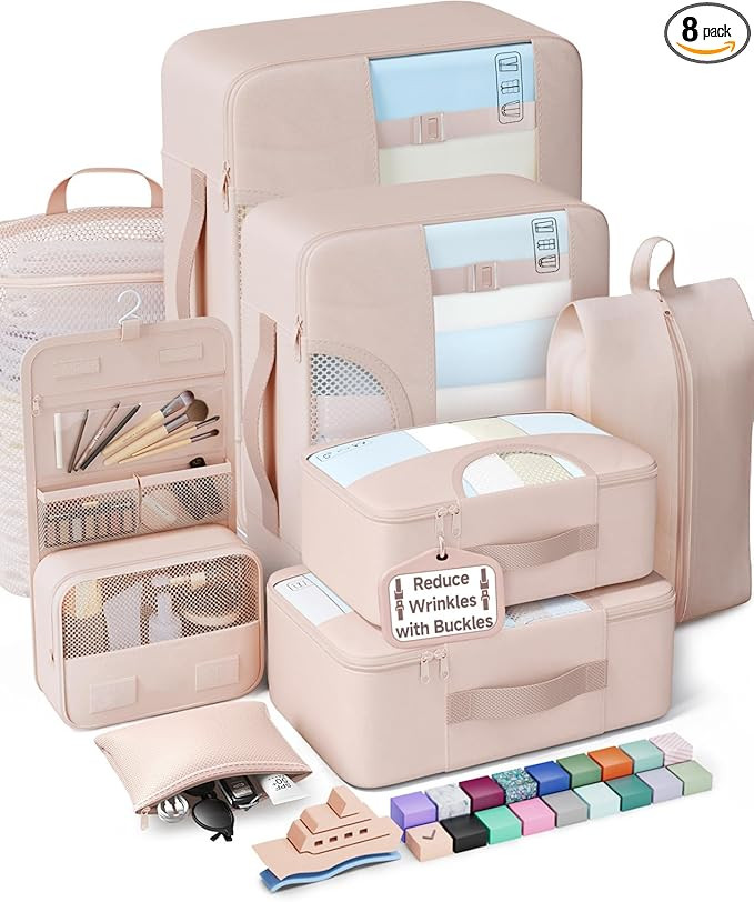 Veken 8 Set Packing Cubes for Cruise Ship Essentials,Beach Vacation Travel Accessories with Hangi... | Amazon (US)