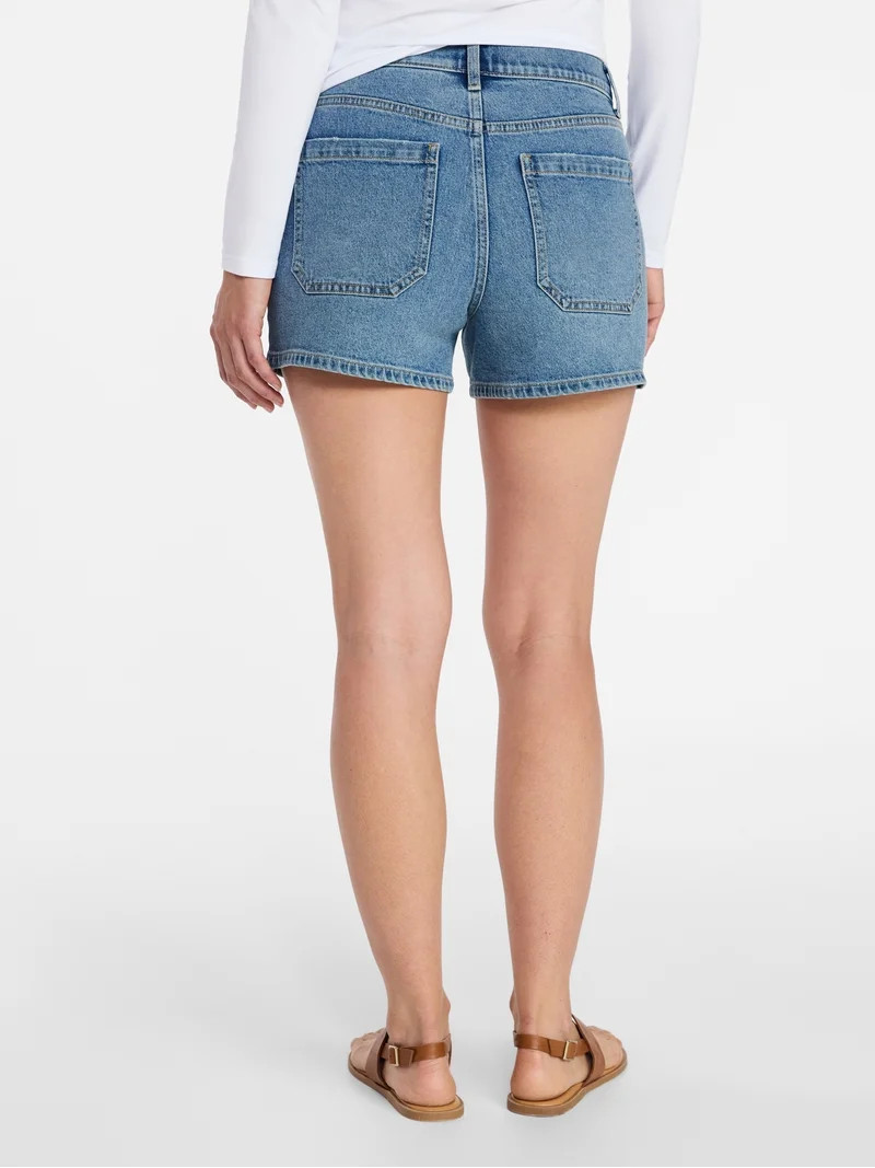 Time and Tru Women's High Rise Patch Pocket Denim Shorts, 4" Inseam, Sizes 0-20 | Walmart (US)