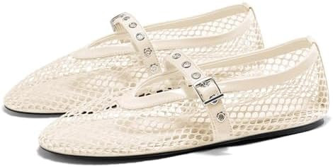 Coutgo Womens Mesh Ballet Flats Mary Jane Fishnet Ballerina Buckle Strap Comfortable Causal Dress... | Amazon (US)