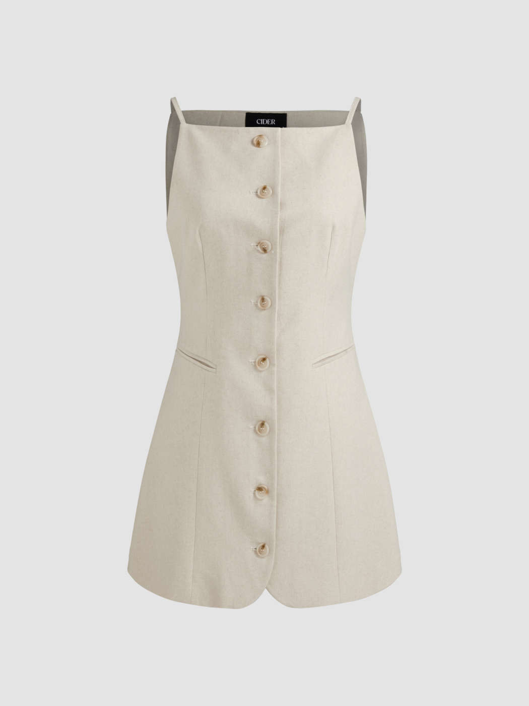 Linen-blend Solid Button Mini Dress | Cider