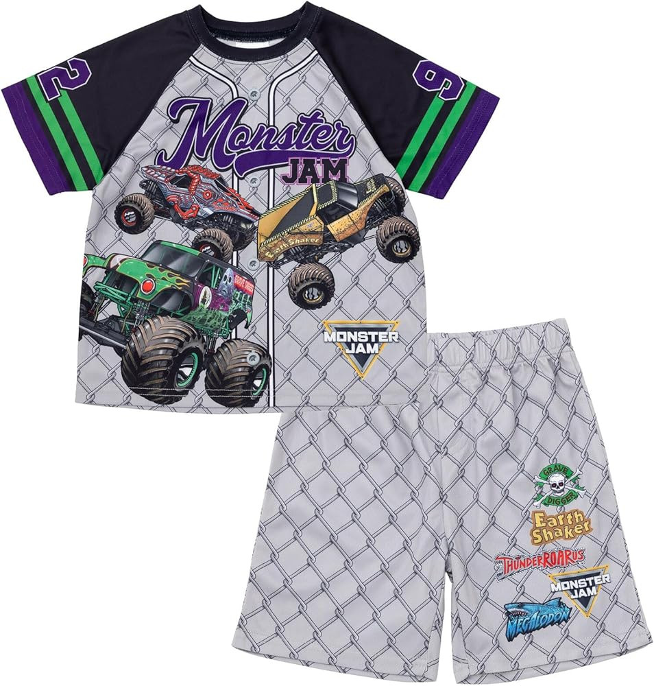 Monster Jam Athletic Mesh Baseball Jersey T-Shirt and Shorts Outfit Set Toddler to Big Kid Grave ... | Amazon (US)