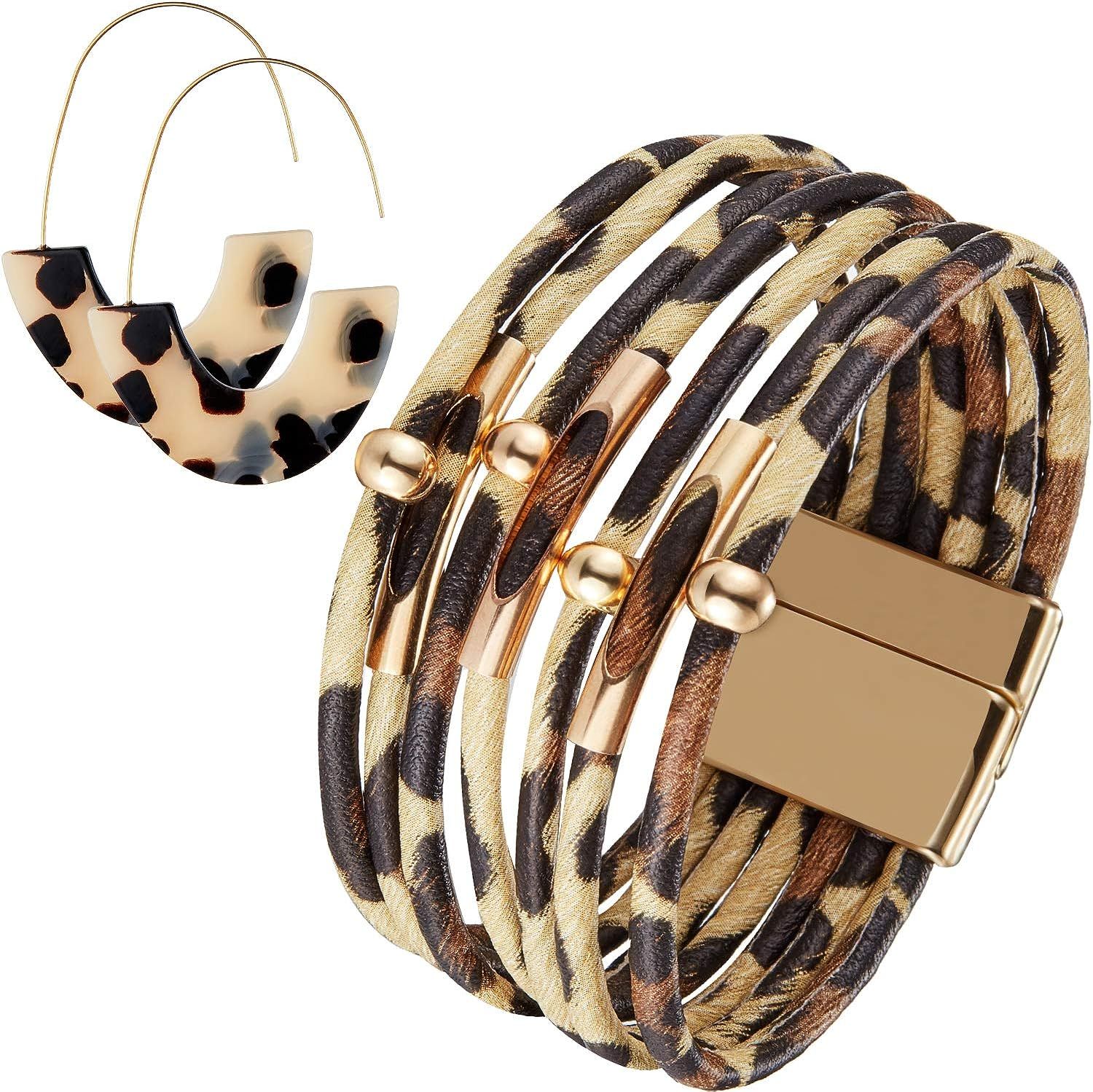 Hicarer Leopard Bracelets Leopard Tube Bracelet Multilayer Leather Cuff Bracelet and Boho Leopard... | Amazon (US)