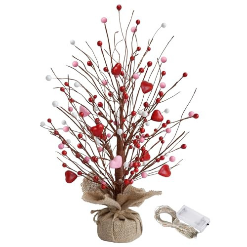 CRCZK 19" H Valentines Day Heart Table Tree Decorative Red Love Berries,20 LED Light UP Artificial Tree Decor for Valentines Day Party Home Decor,Valentine Classroom Decorations | Amazon (US)