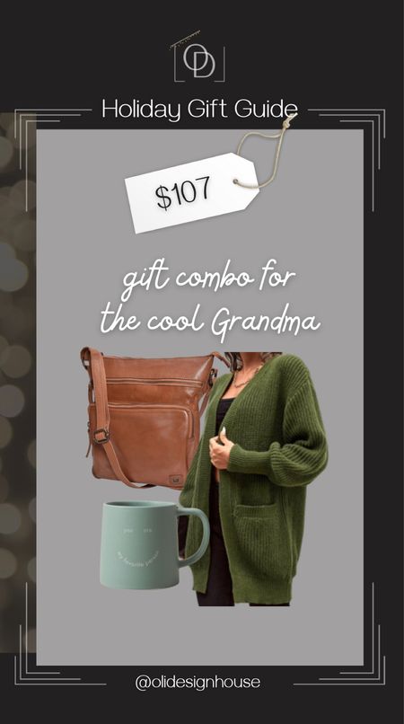 Gift combination for the cool and young grandmother, a green knit cardigan, leather crossbody purse, and mug that says you are my favourite person! All together for $107  

#LTKitbag #LTKGiftGuide #LTKhome