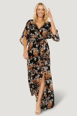 Kia Kimono Maxi Dress | Black + Copper Floral | Baltic Born