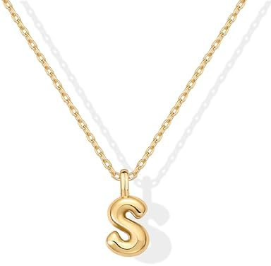 PAVOI 14K Gold Plated Dainty Chunky Bubble Initial Letter Pendant Necklace for Women | Alphabet L... | Amazon (US)
