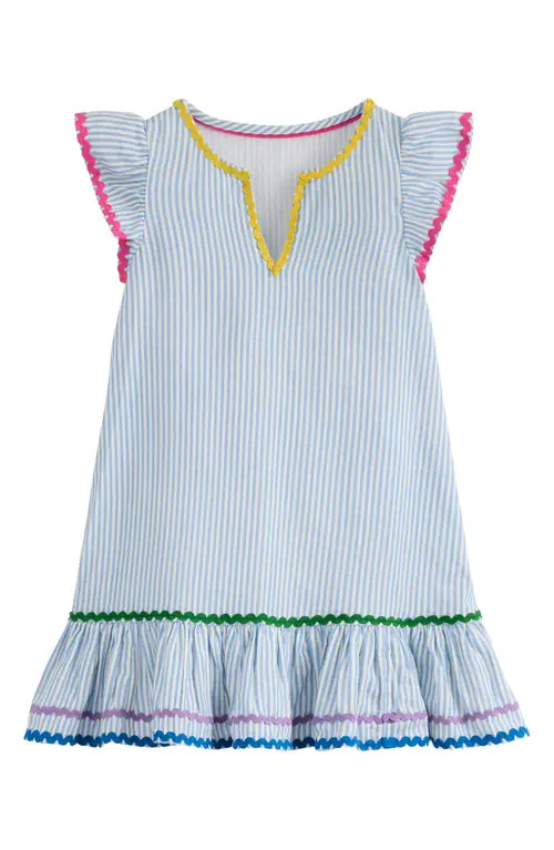 Mini Boden Kids' Emmy Stripe Cotton Beach Dress in Blue Ticking Stripe at Nordstrom, Size 7-8Y | Nordstrom