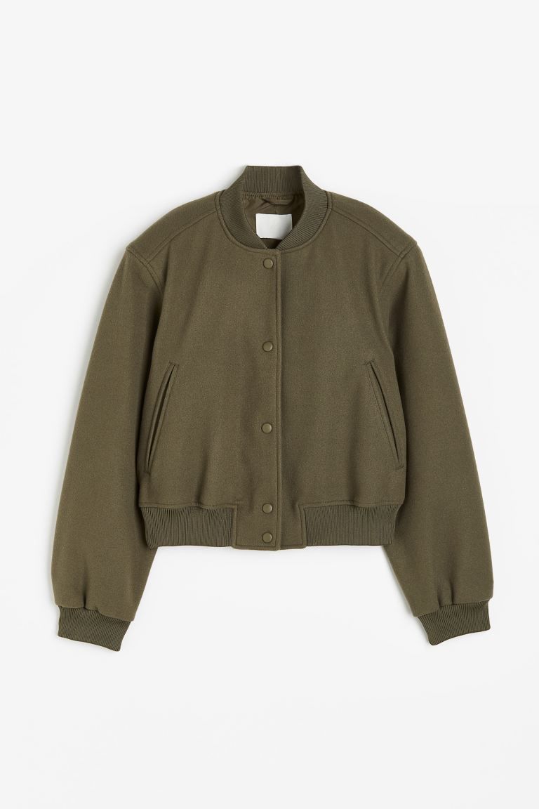 Felted bomber jacket - Dark khaki green - Ladies | H&M GB | H&M (UK, MY, IN, SG, PH, TW, HK)