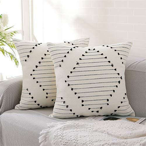 KKY Boho Throw Pillow Cover Cotton Hand-Woven Farmhouse Throw Pillow Cover, Used in Sofa, Living ... | Amazon (US)