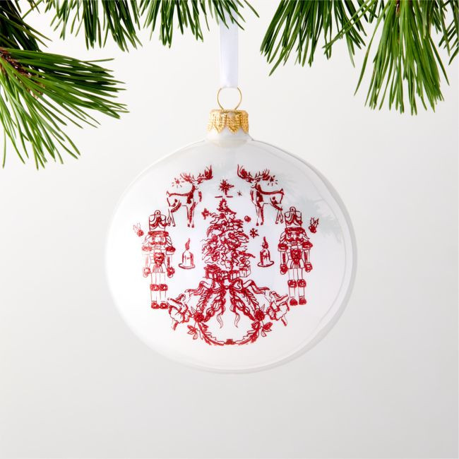 Nutcracker Kingdom White Glass Christmas Tree Ornament 4.5 | CB2