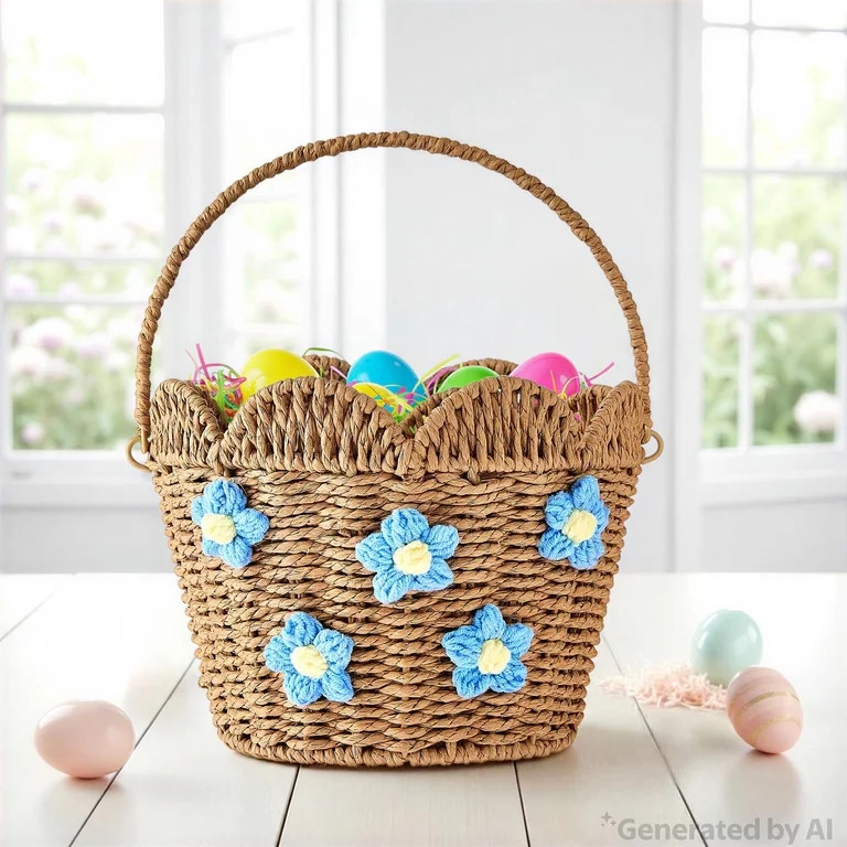 Easter Flower Paper Basket, Blue and Brown, 9 x 7 Inches, by Way to Celebrate | Walmart (US)