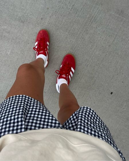 Red adidas gazelle back in stock!!! 

They are mens sizing. I’m wearing a mens 7.5 which is a women’s 8.5 because I have inserts in. If I didn’t I would get my true size (men’s 7/womens 8)

Red gazelle, Fourth of July outfits, red shoes, gingham shorts 

#LTKShoeCrush #LTKOver40 #LTKFindsUnder100
