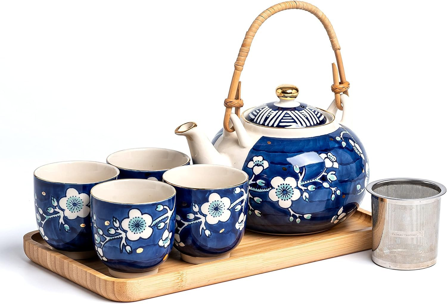 Japanese Tea Set, 25 oz Ceramic Tea Sets with Teapot and Cup Set for 4, Blue and White Tea Sets f... | Amazon (US)