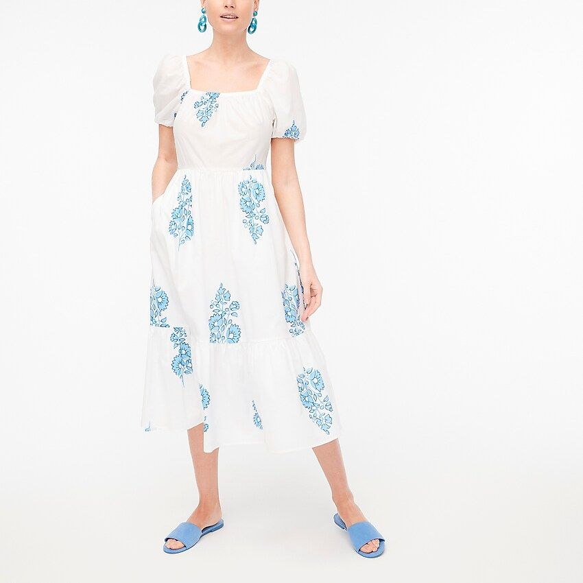 Floral puff-sleeve tiered midi dress | J.Crew Factory