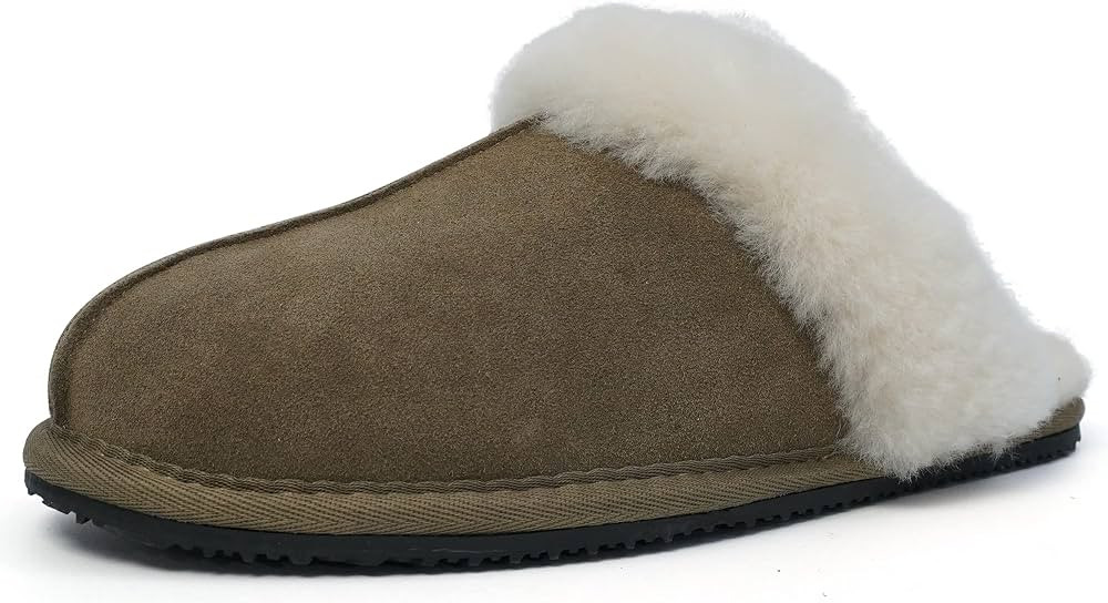 Homeey Genuine Women Sheepskin Slippers Real Wool Shearling Winter Warm Flurry Indoor Outdoor Home S | Amazon (US)