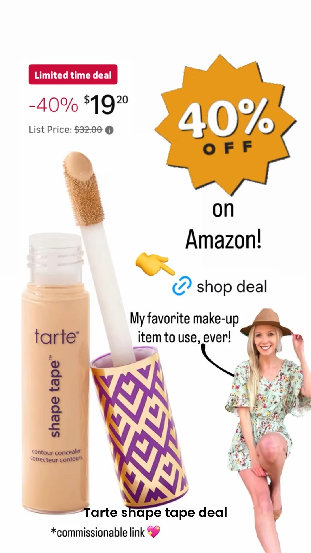 COLOR:  
I wear shade light medium three seasons of the year, where my face gets some sun, and I wear light neutral in the winter when my skin is a little bit more pale.  

I am a make up newbie, and this is the easiest makeup to apply and makes it look like you have a polished face that looks professionally done.  

My favorite concealer is on sale. Have you tried it?! 

Tarte shape tape is the best make up for on-the-go and for travel or everyday make up touchups. 

It’s on major sale right now!  

What I love about shape tape is that it blends right into my skin and is unnoticeable.  Perfect for under and above my eyes to remove dark circles and sunspots.  

#LTKOver40 #LTKSaleAlert #LTKBeauty