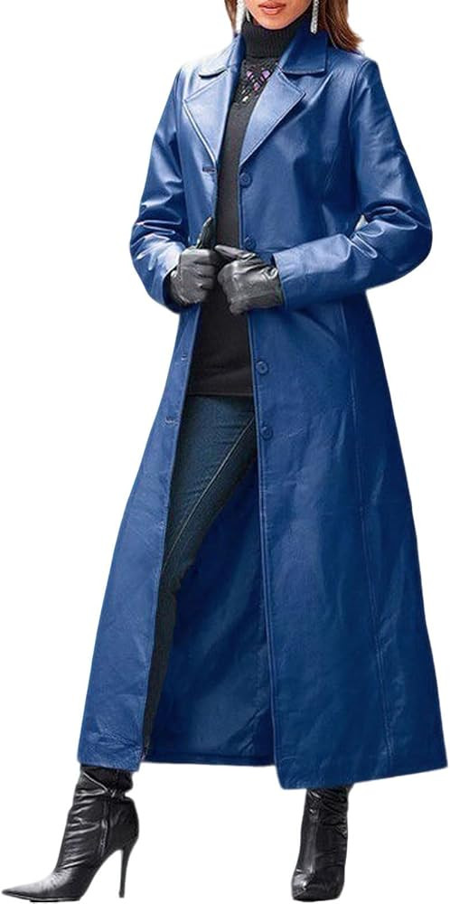 utcoco Womens Faux Leather Trench Coat Classic Lapel Button Down Maxi Jacket 2025 Stylish Overcoa... | Amazon (US)