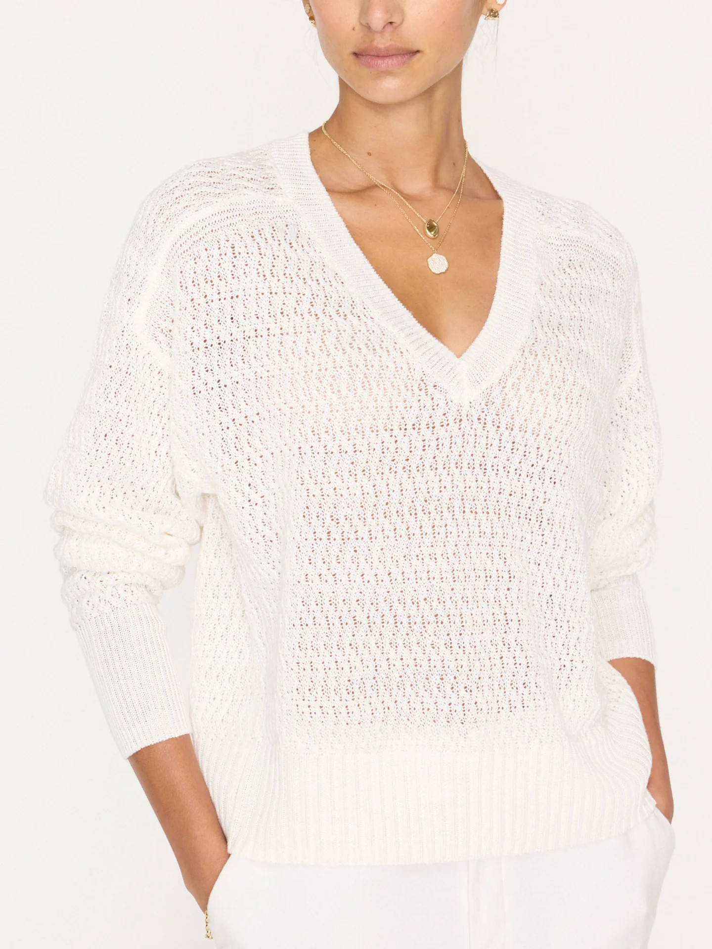 Women's Leia Open Stitch Vee in Pearl White | Brochu Walker | Brochu Walker