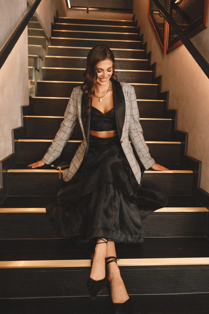 Veronica Contrast Lapel Blazer - Grey | Petal & Pup (US)