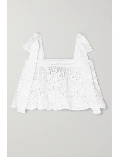 PAPER London - Emely Cropped Ruffled Broderie Anglaise Cotton Top - White | NET-A-PORTER (US)