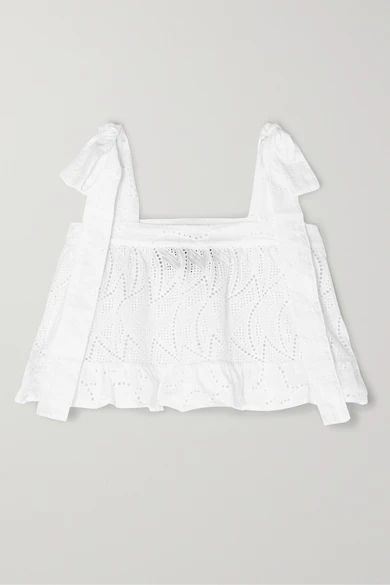 PAPER London - Emely Cropped Ruffled Broderie Anglaise Cotton Top - White | NET-A-PORTER (US)