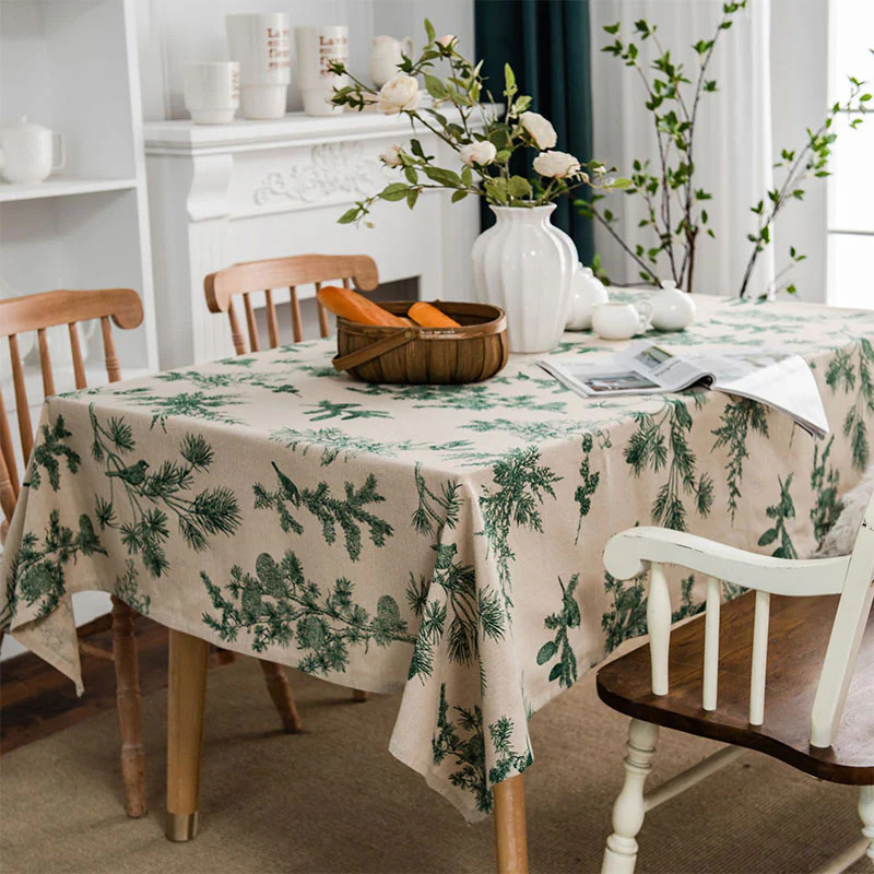Ownkoti Pine Bird Cotton Linen Tablecloth | Ownkoti