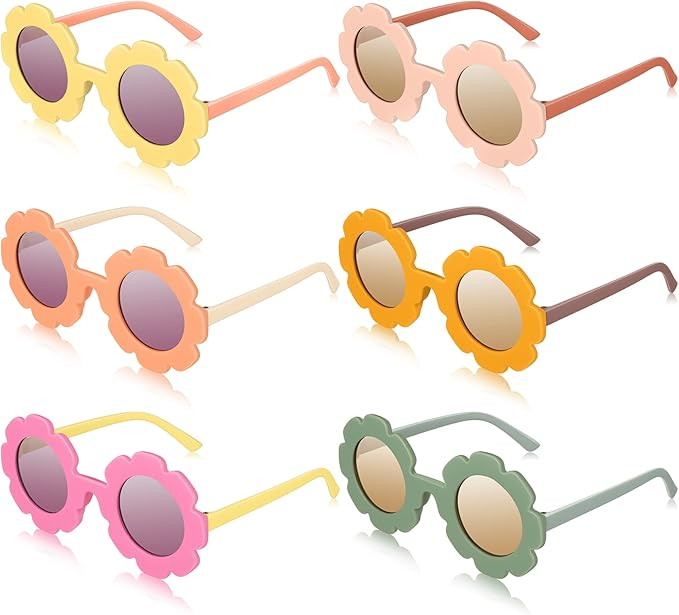Frienda 6 Pieces Kids Round Flower Sunglasses Girls Daisy Flower Glasses for Baby Toddler Cute Ou... | Amazon (US)