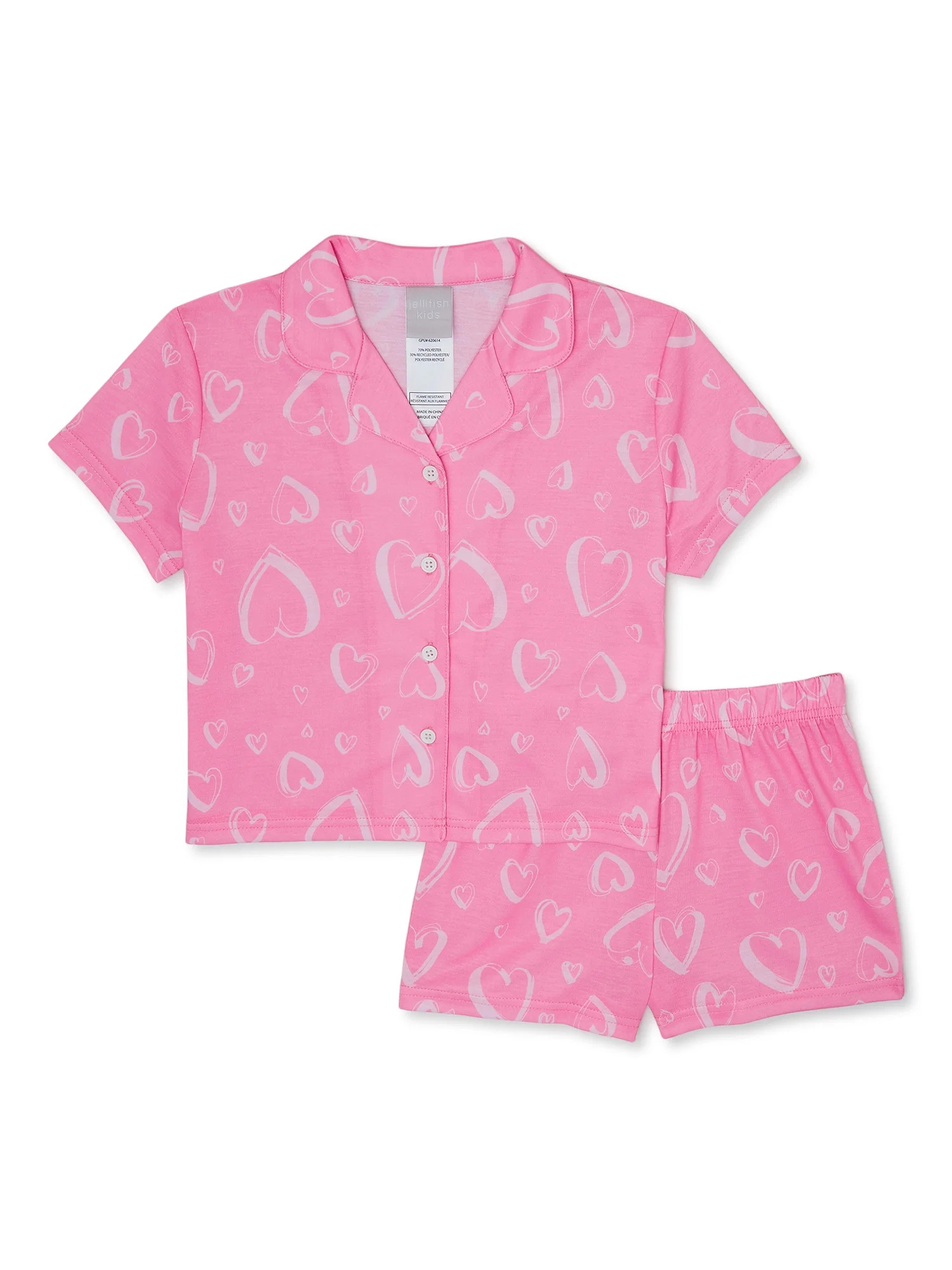 Jellifish Kids Girls Short Sleeve Button Front Top and Shorts 2-Piece Coat Pajama Sleep Set, Size... | Walmart (US)