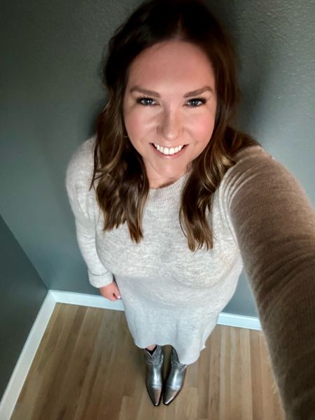 Our holiday season is now officially over with our work parties for Devin this last weekend. It was unusually cold here in Dallas so a sweater dress was perfect for the event. I paired it with my Silver cowboy boots for a holiday feel in January. Kept everything else super simple to not overdo it  