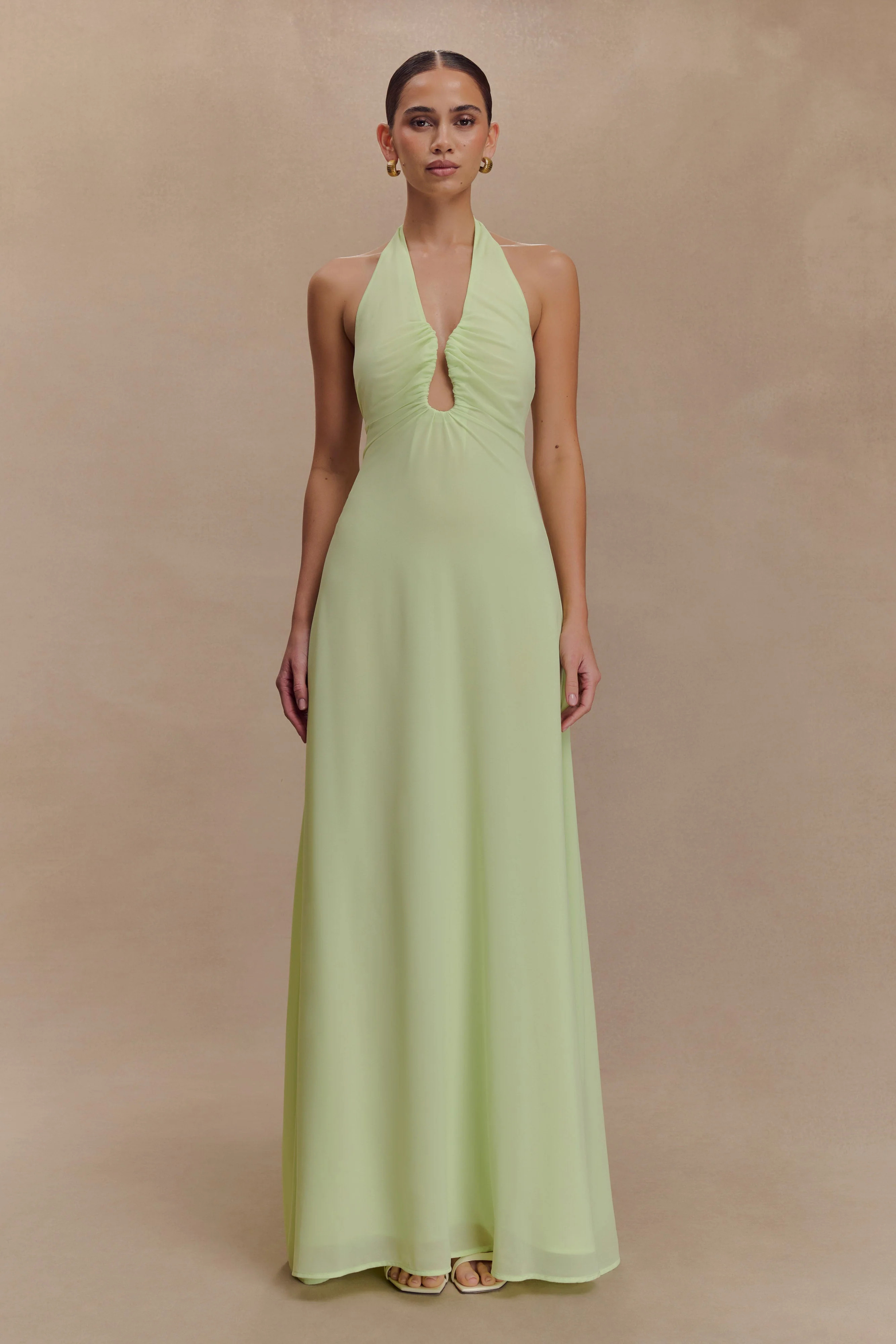 Chiffon Halter Maxi Dress - Pastel Green | MESHKI US