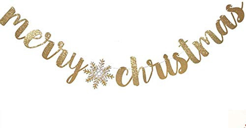XSHANG Merry Christmas Banner, Gold Glitter, Christmas Decoration, 41" x 4.8" Gold Rope Mount Banner | Amazon (US)