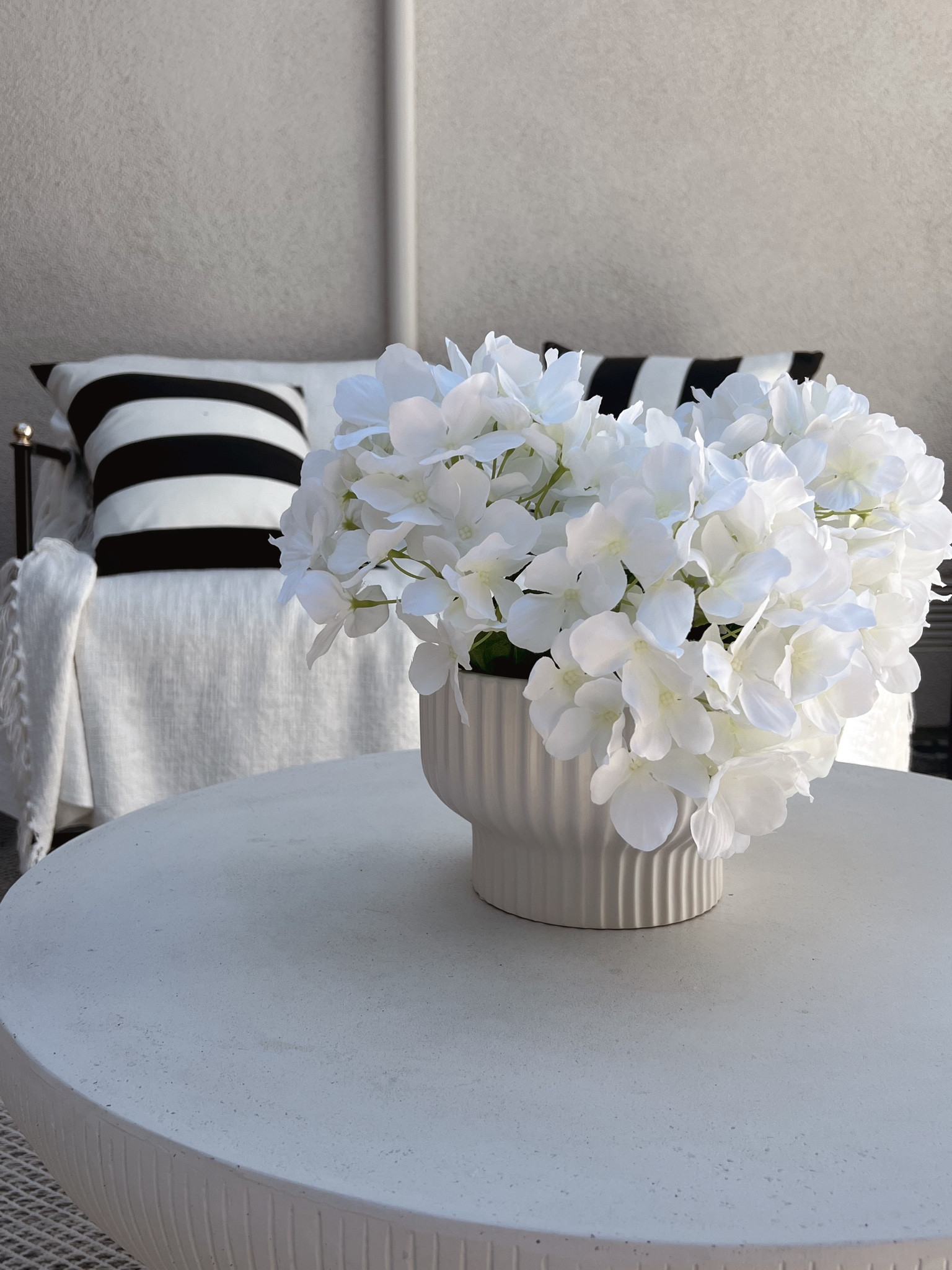 Fake hydrangeas, outdoor flower arrangements, outdoor patio decor, small patio furniture, white, and black outdoor patio furniture

#LTKHome #LTKxWalmart #LTKSeasonal