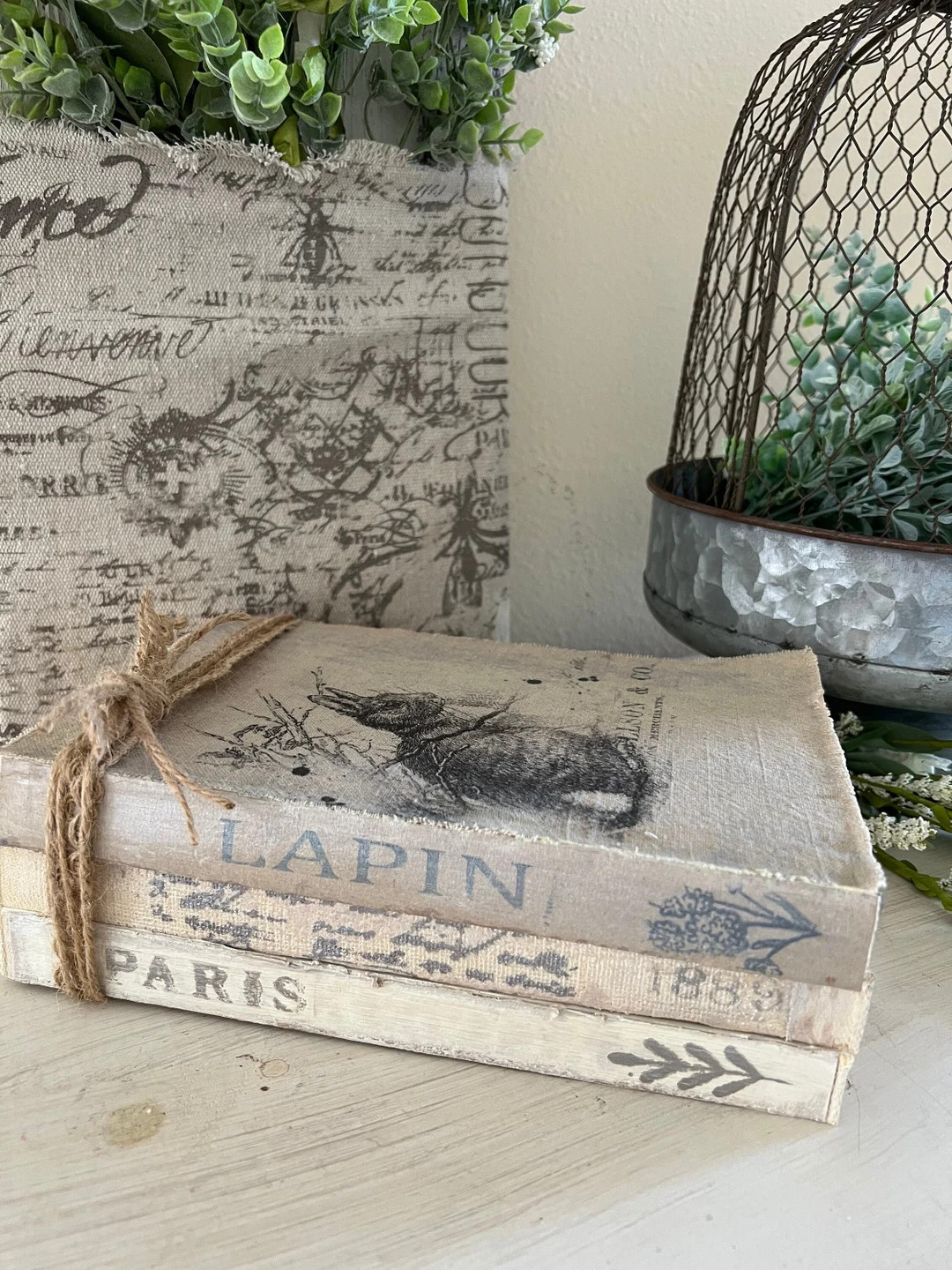 Vintage Inspired French Rabbit Unbound Book Stack french - Etsy | Etsy (US)