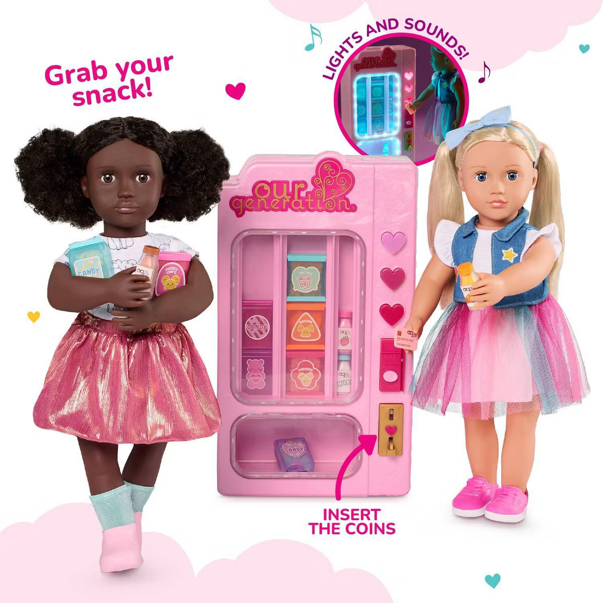 Our Generation Snacktime Fun Pink Vending Machine & Play Food Accessories Set for 18" Dolls | Target
