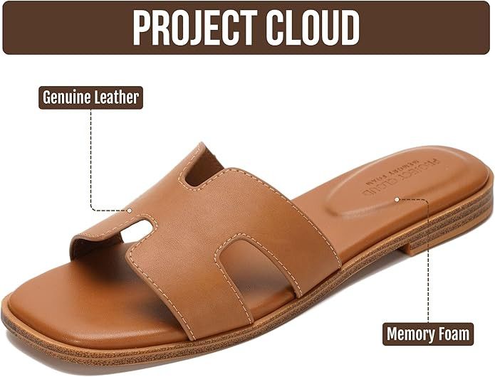 Project Cloud 100% Genuine Leather Sandals for Women 2026 - Fashion Flat Womens Sandals with Memo... | Amazon (US)