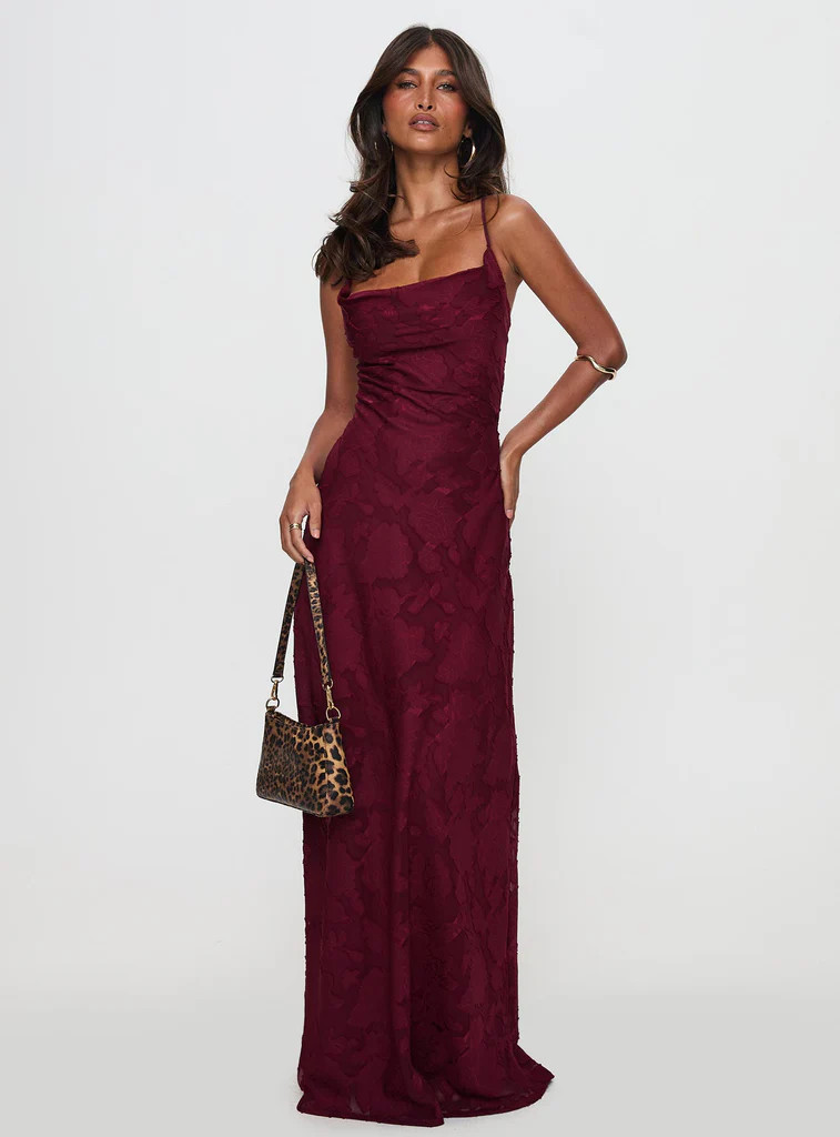 Celena Maxi Dress Burgundy Burnout Petite | Princess Polly US