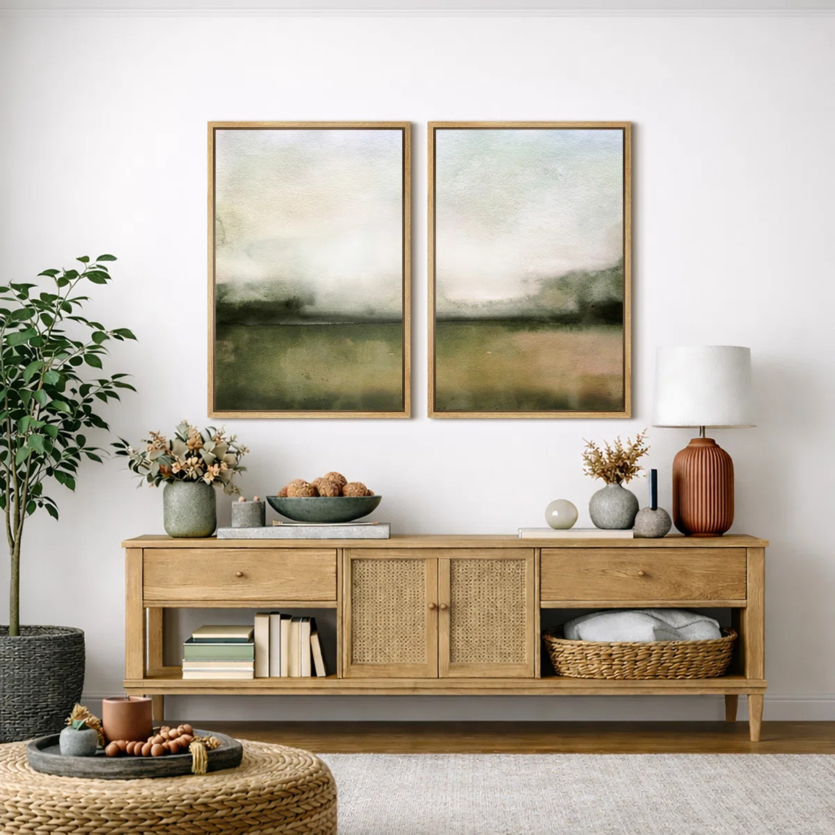 Minimal Landscape "Muted Green Watercolor Artwork, Classic Simple Minimalist Wall Pictures, Frame... | Wayfair North America