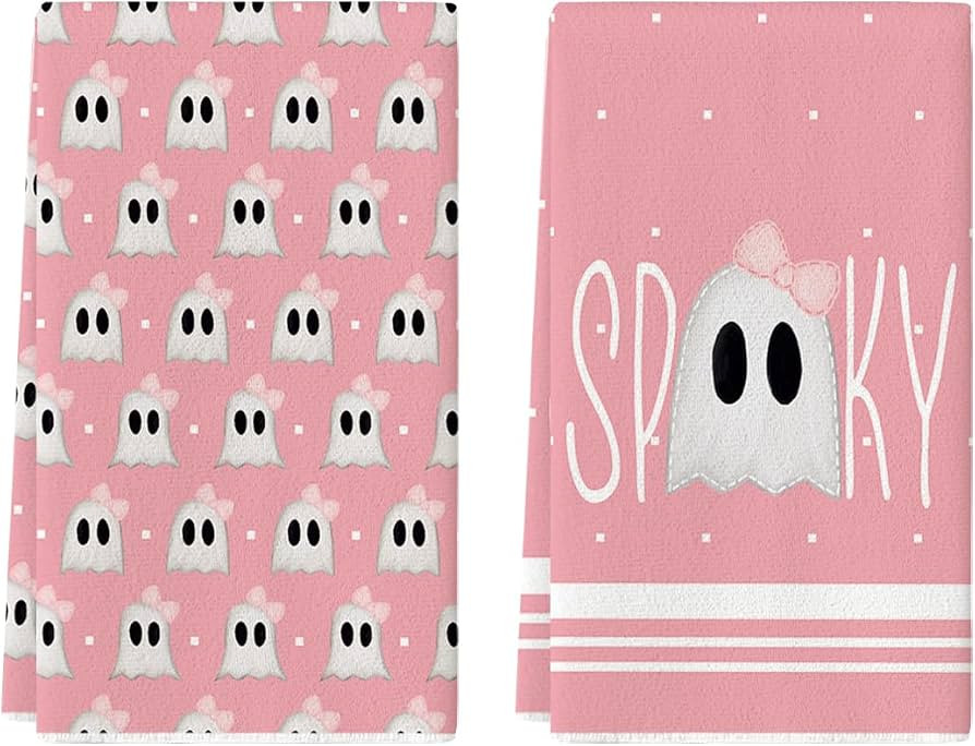 Artoid Mode Pink Ghost Halloween Kitchen Towels Set of 2 18x26 Inch | Amazon (US)