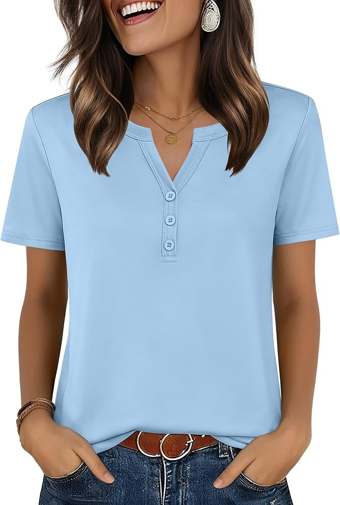 Zeagoo Womens Summer Tops V Neck Short Sleeve Shirts Dressy Casual Blouse Spring Vacation Tshirts... | Amazon (US)